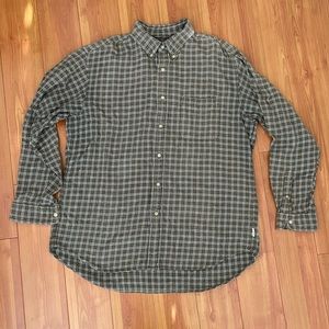 J. Crew Checkered Button Down Long Sleeve Shirt in Brownish Green and White